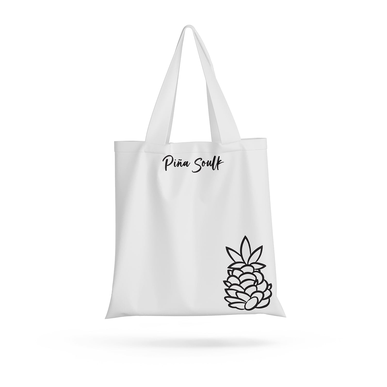 Tote bag blanco de Piña Soulk, ideal para llevar caguamas o esenciales del día a día. Diseño resistente y versátil para acompañar un estilo de vida activo y urbano