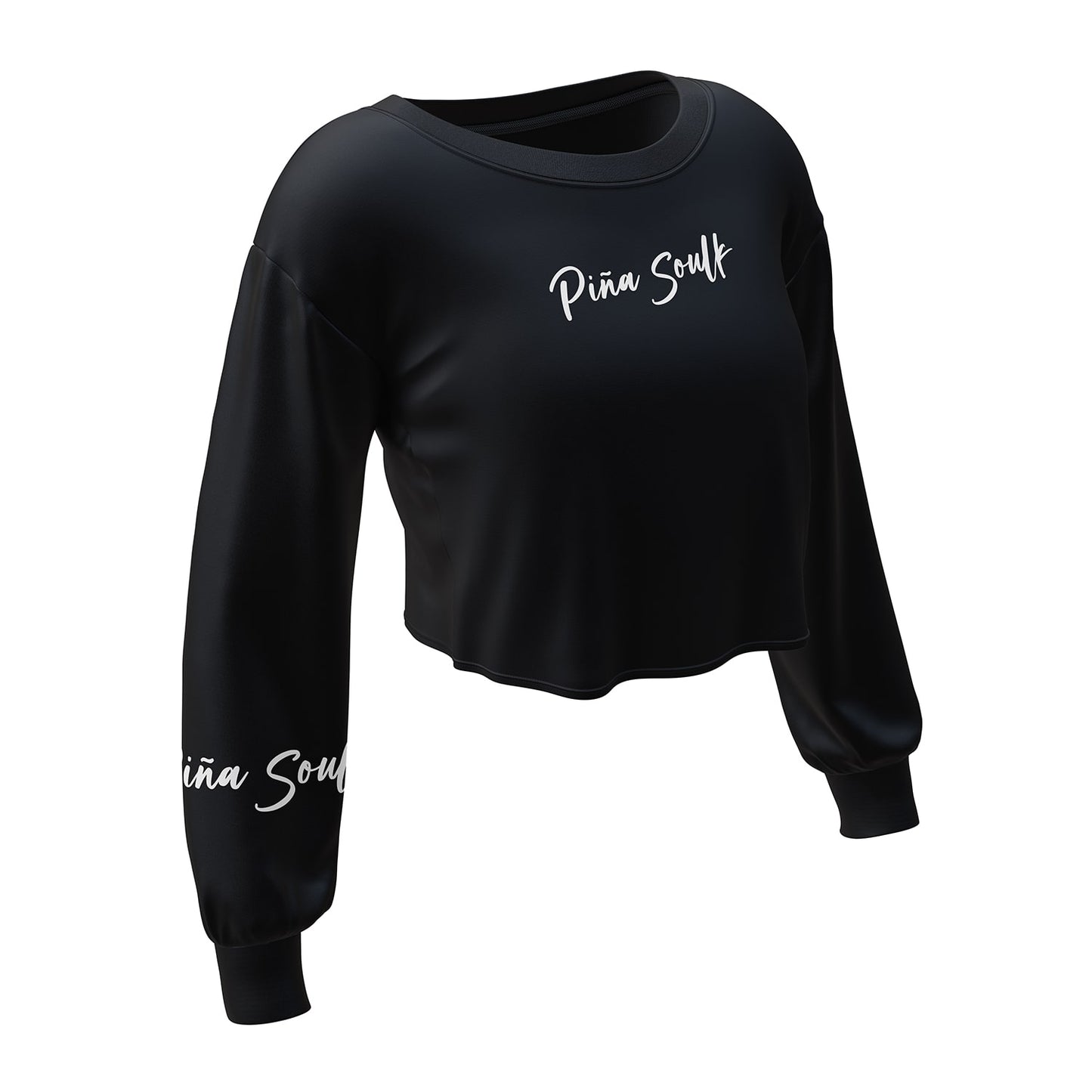 Top corto negro de Piña Soulk en vista lateral, ideal para skaters, ciclistas y surfistas que buscan un estilo moderno y aventurero