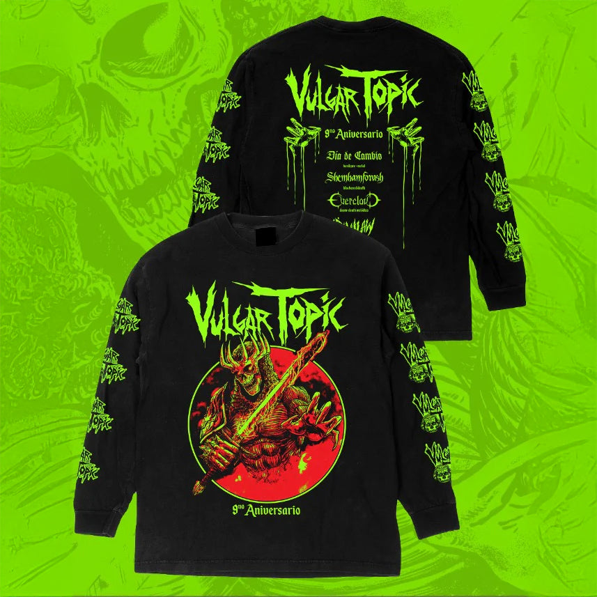 Camiseta de manga larga negra del 9º aniversario de Vulgar Topic, colaboración especial de Piña Soulk para amantes del skate, ciclismo y surf